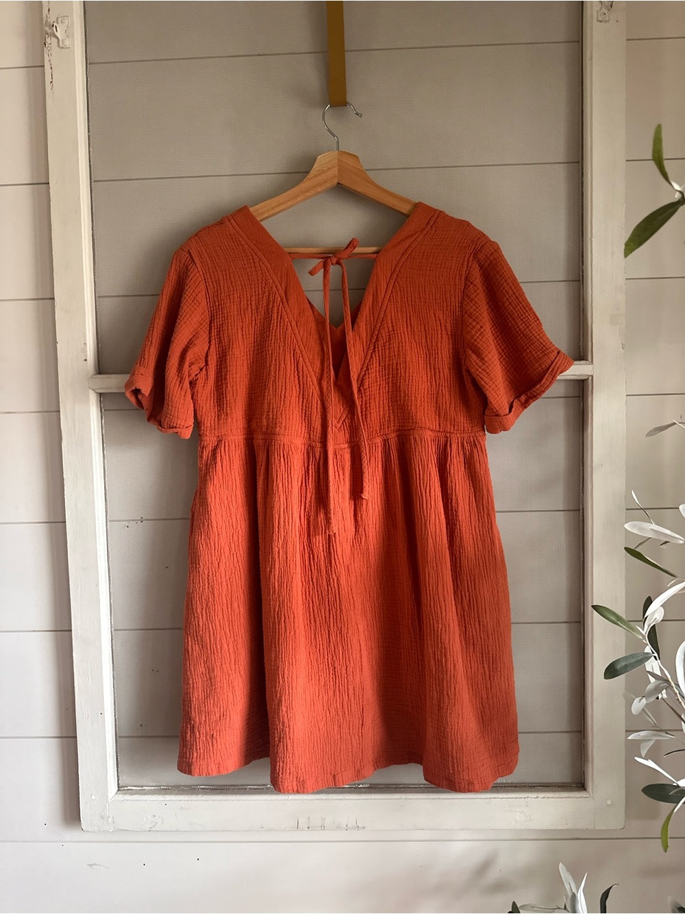 Pink Lily Gauzy Babydoll Dress in Burnt Orange - Picture 6 of 7
